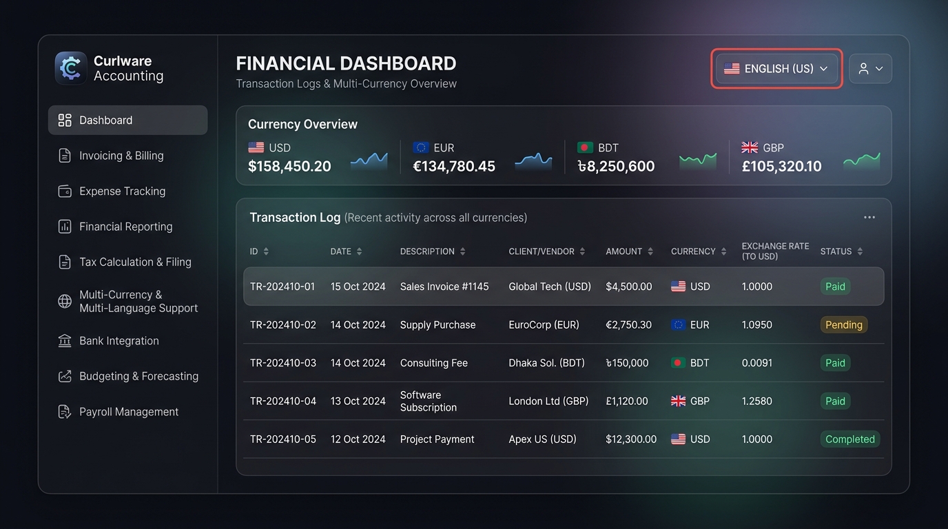Manage Global Transactions Seamlessly Screen Mockup